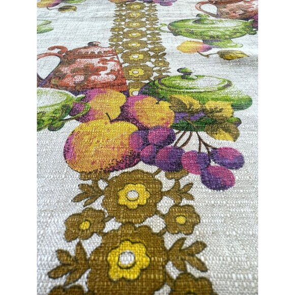 Vintage 60s curtain, fruits and kitchenware, retro kitchen, single panel - Picture 9 of 10